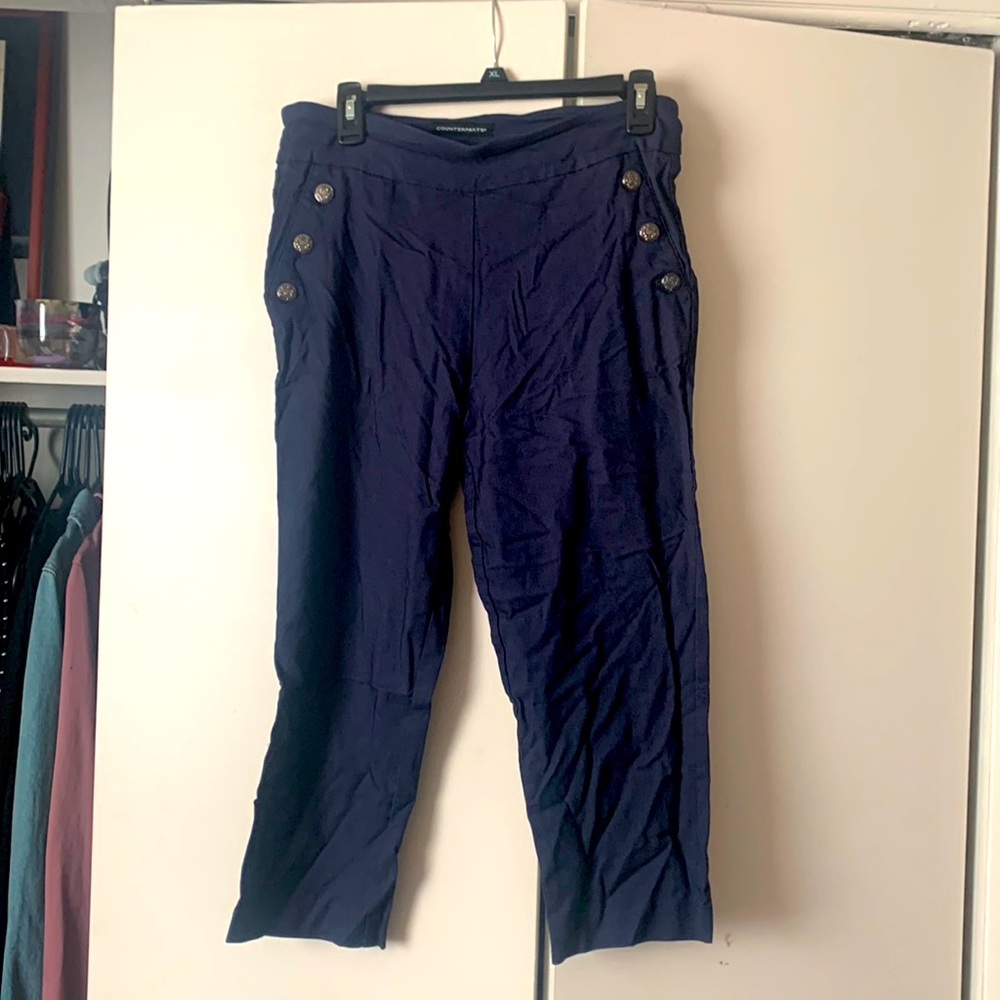 Blue faux denim capris
